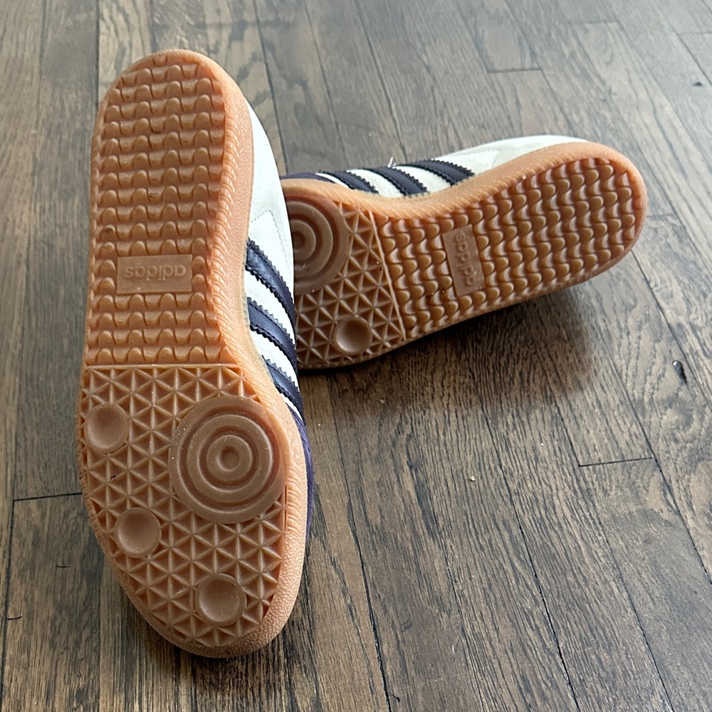 adidas Cream and Purple Retro Low-Top Athletic Sneakers - Picture 4 of 5